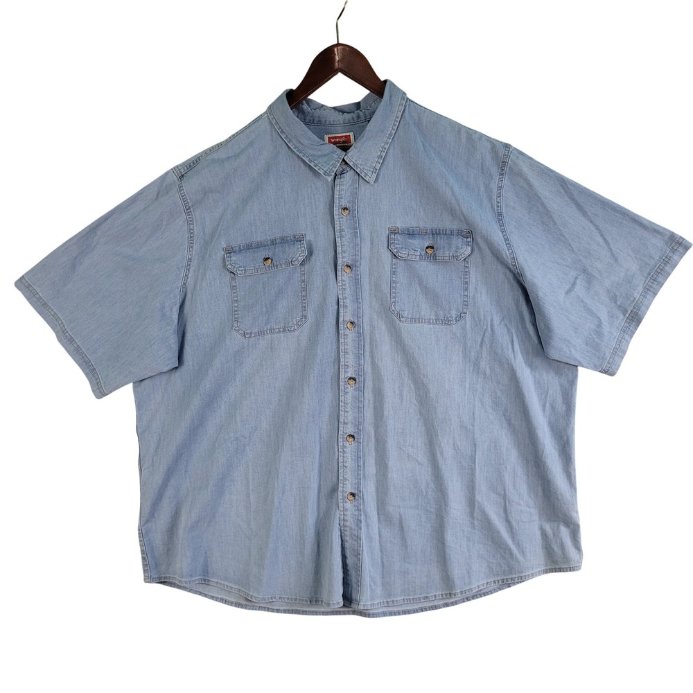 Wrangler Button Down Shirt Mens 3XL Blue Excellent Short Sleeve Denim Cotton 3TG